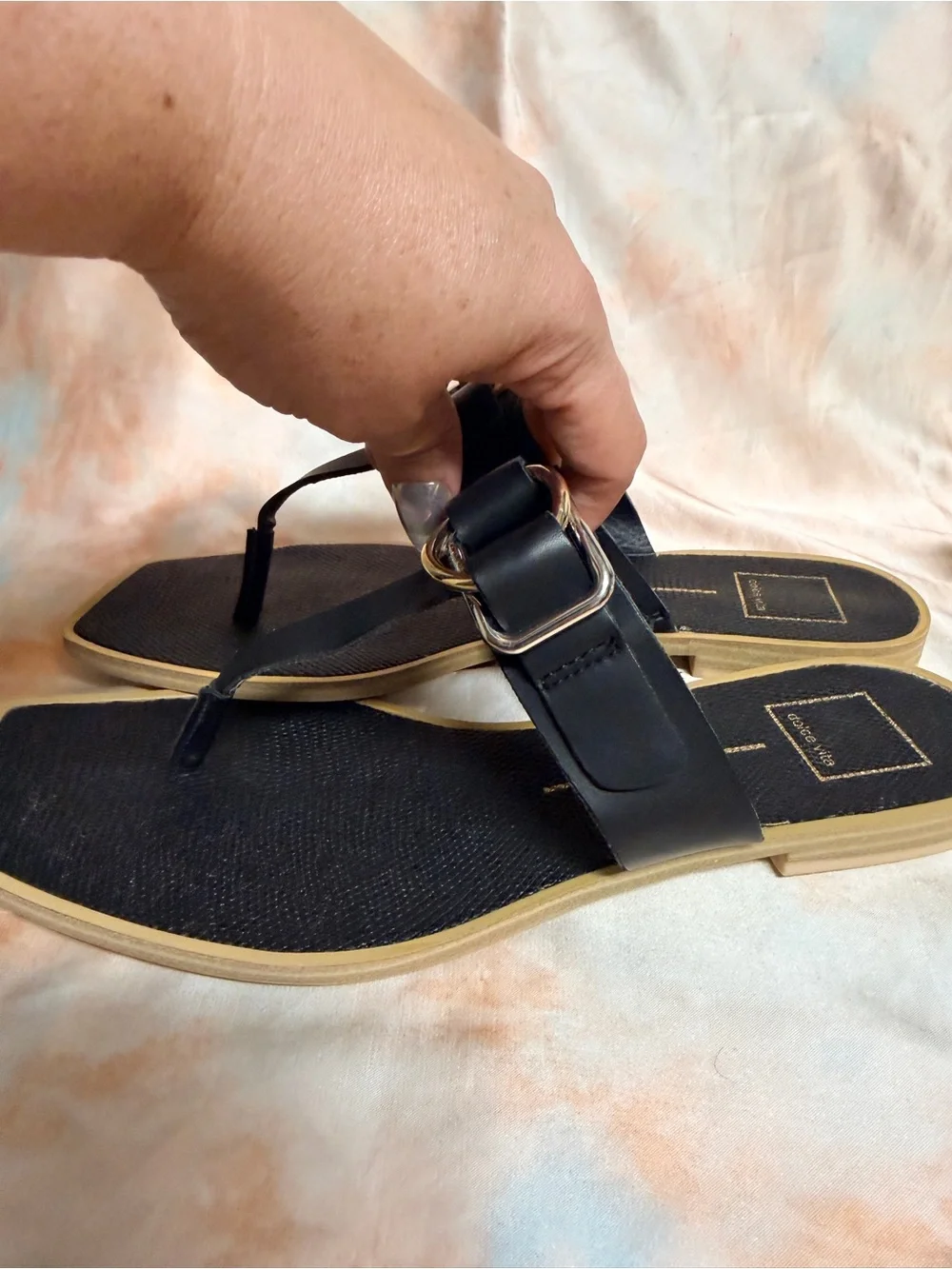 Dolce Vita Black Thong Sandals with Gold Buckle